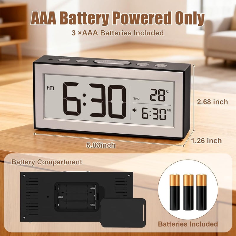 ALANAS Battery Operated Alarm Clock, Portable Digital Clock with Large Display, Snooze, Temperature & Date, Auto-Dim Night Light for Easy Reading, Ideal for Seniors, Kids, Bedroom, Travel, Nightstand - Image 2